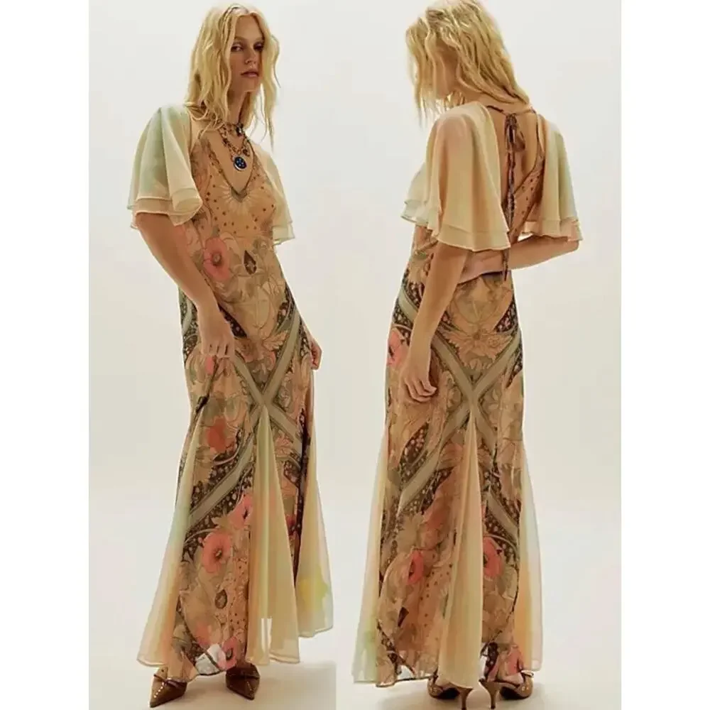 Free People Bohemian Witchy Celestial Nights Maxi Dress in Fairy Combo Large - Picture 3 of 15
